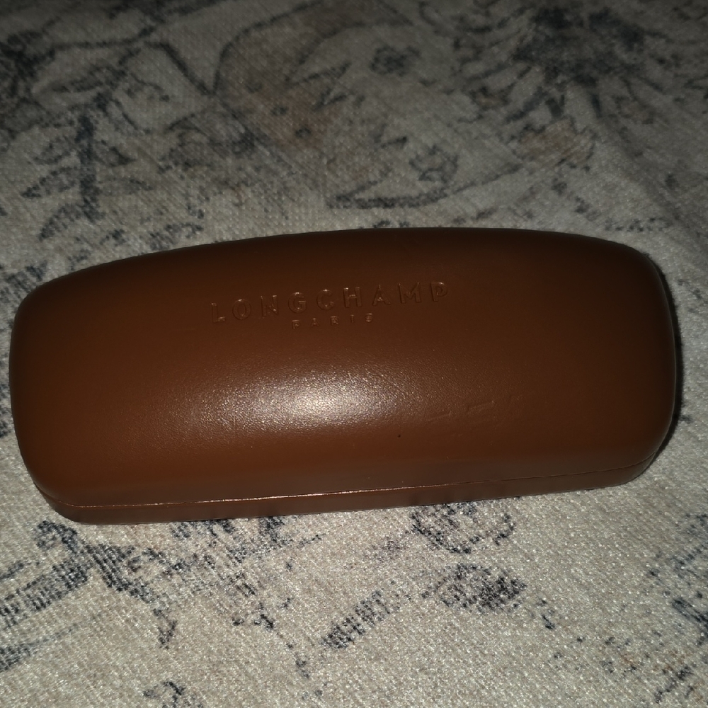 Longchamp Tan Eyeglass Case And Non Perscription Clear Glasses
